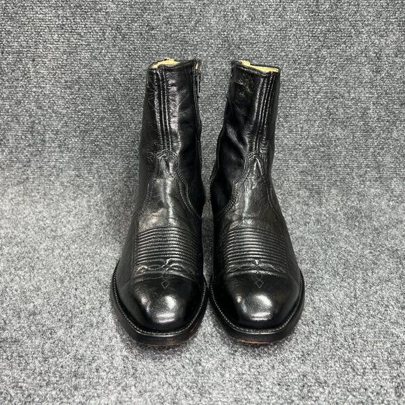 Texas Imperial Western Boots Men's 8.5 Black Leather Square Toe Cowboy Zip Boots - Picture 2 of 14